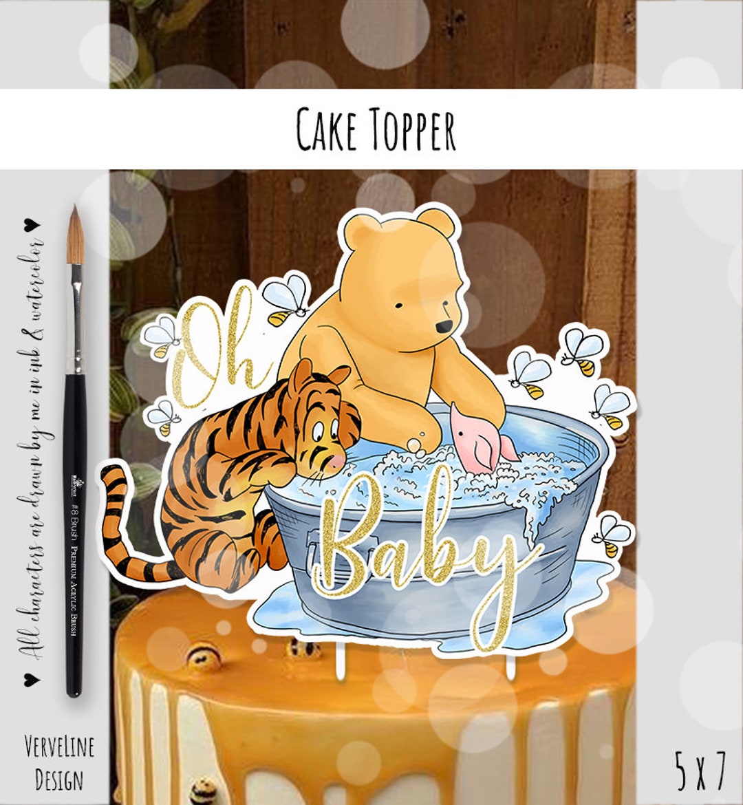 Cake Topper Classic Winnie the Pooh TWINS Baby Shower oh Babies Sage Green  Letters With Piglet in Green 5x7 DIGITAL Download 0001 