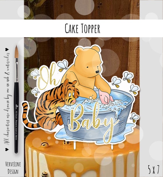 Cake Toppercenterpiece Classic Winnie the Pooh Baby Shower Decor Oh Baby  5x7in DIGITAL Download 0001 