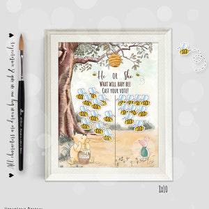 Classic Winnie the Pooh Baby Shower Gender Reveal Game, 8x10 Boy or Girl Sign, He or She, Guess the Gender Cast Your Vote  0001 HAW