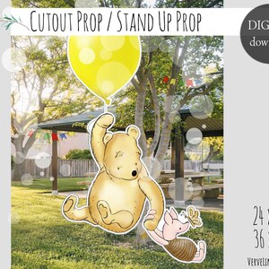 Cutout Decor Baby Shower Birthday Party Classic Winnie und Ferkel mit einem gelben Ballon Cutout Prop / Stand Up Prop DIGITAL DOWNLOAD 0001