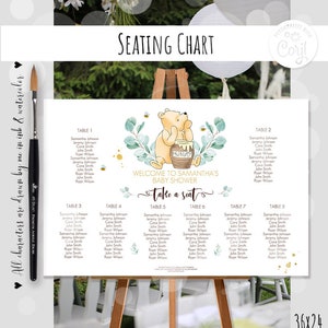 Stoelindeling Klassiek Winnie de Pooh Babyshower Bewerkbaar bord Eucalyptustak Goudfolie splash ontwerp 36 x 24 0001 EB1