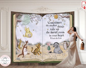BIG Backdrop Banner for a Boy Girl Winnie the Pooh Baby Shower |Birthday Party | Hundred Acre Wood Green Balloon Design | Digital 0001 HAW