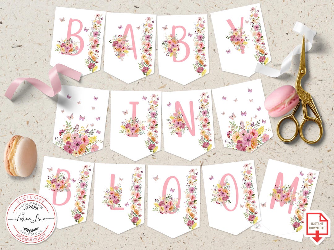 Baby In Bloom Shower Decorations - Pink Wildflower Boho Theme Party Set