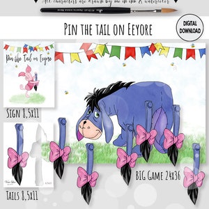 Big Game-Pin the Tail on Eeyore- Game Winnie the Pooh Birthday Party|Baby Shower 36x24 Game Digital Download Party decor 0001