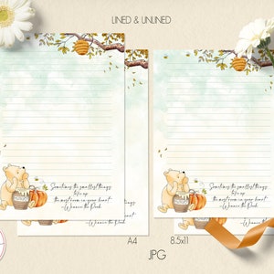 Classic Winnie the Pooh Autumn Printable Stationery Lined Unlined Paper ...