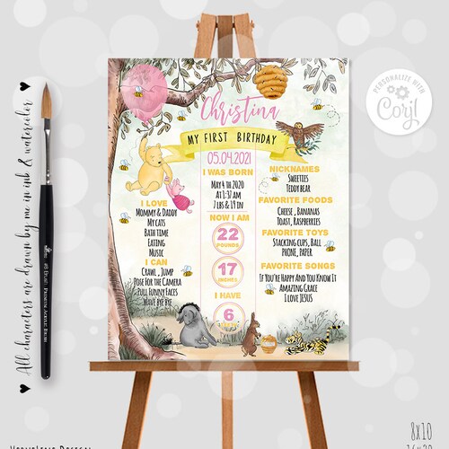 Editable Welcome Sign Classic Winnie the Pooh 1st Birthday Boy - Etsy
