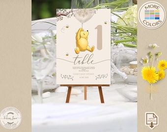 Editable Table Number for a Classic Winnie the Pooh Themed Baby Shower or Birthday Party Boy Girl |Sweet Design | DIGITAL DOWNLOAD 0001S