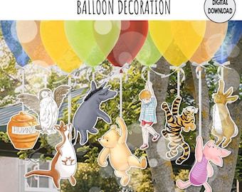 Hanging Double sided Balloon Decoration Classic Winnie and Friends 10 Characters Baby Shower|Birthday Party Cutout DIY DIGITAL DOWNLOAD 0001