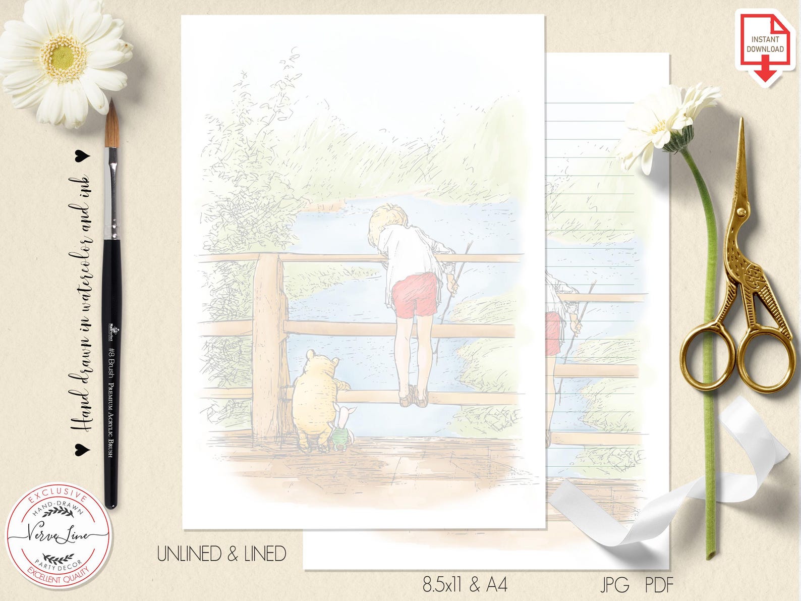 Classic Winnie the Pooh Printable Stationary Lined Unlined Paper ...