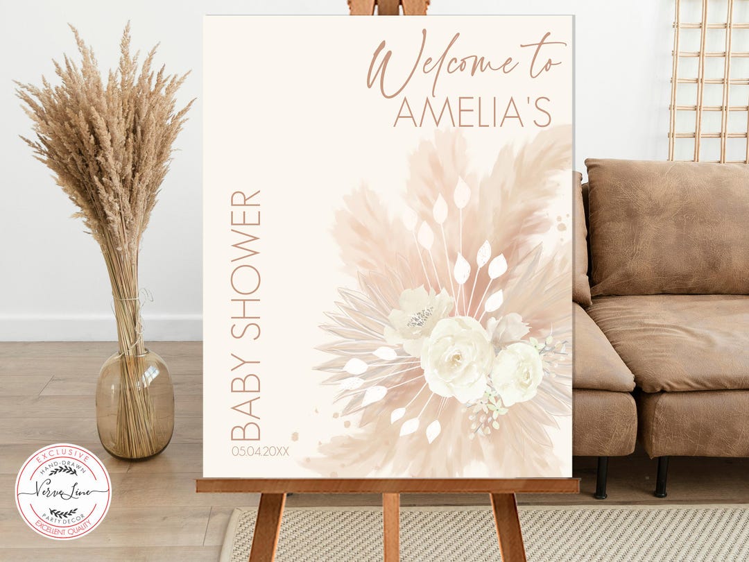 Editable Welcome Sign Pampas Grass Boho Baby Shower Boho Floral Baby ...