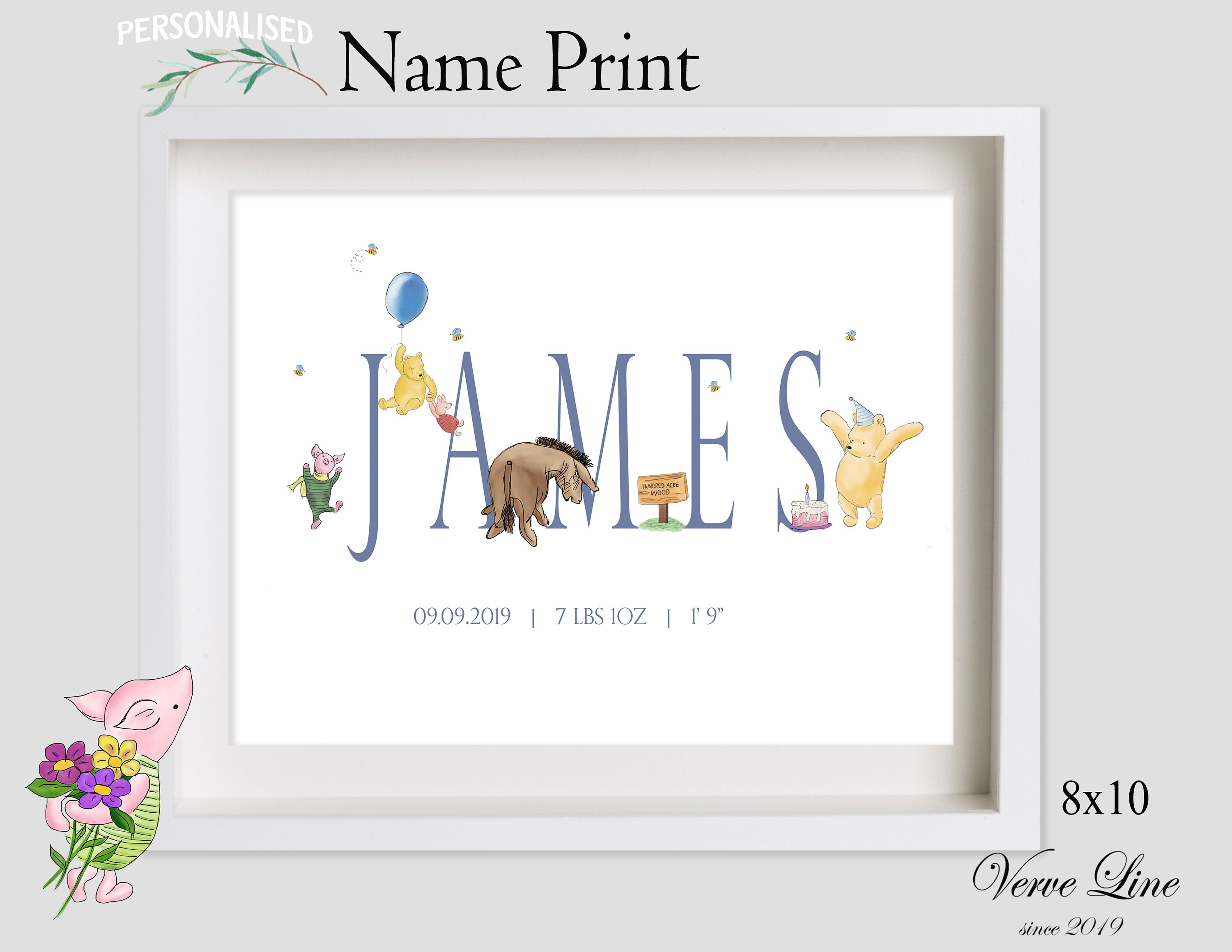 Classic Winnie the Pooh Personalised Name Boy Girl Print . Etsy