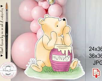 Décoration classique pour fête de naissance de Winnie l'ourson avec pot de miel rose | Décoration de fête d'anniversaire | TÉLÉCHARGEMENT NUMÉRIQUE DE 0001