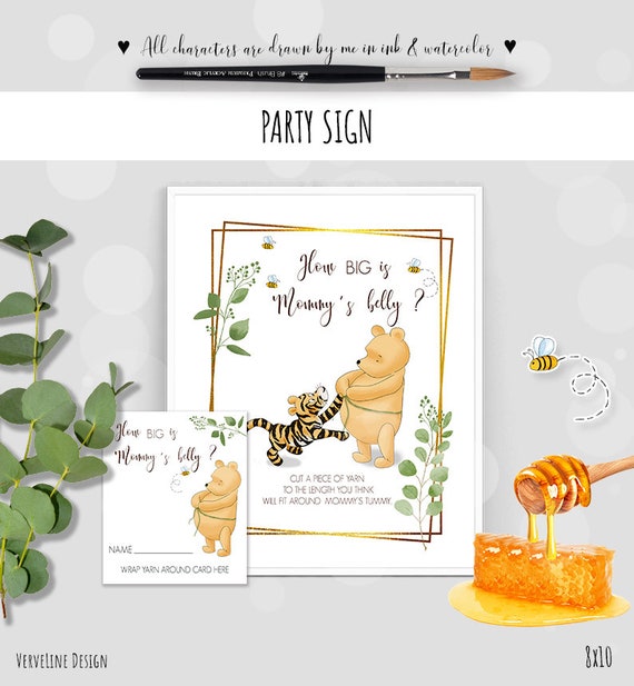 How Big Is Mommy's Belly - Downloadable Winnie The Pooh Baby Shower Game  Sign