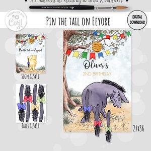 Editable Pin the Tail on Eeyore Game for Classic Winnie the Pooh Birthday or Baby Shower Party 24x36 Hundred Acre Wood Design 0001 HAW