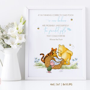 Classic Winnie the Pooh TWINS Baby Shower Sign with Winnie Quote -If I am thinking correctly, new babies are probably- DIGITAL  0001.7