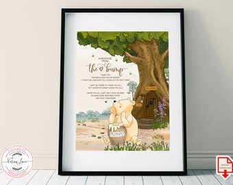 Message from the Bump Table Sign in a Classic Winnie the Pooh style | Baby Shower Party, 8x10", Hundred Acre Wood2 Design | 0001 W2