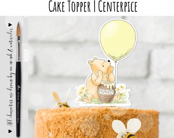 Cake Topper Classic Winnie the Pooh with Yellow balloon Baby Shower | Birthday Party decor  5x7" DIGITAL Download 0001