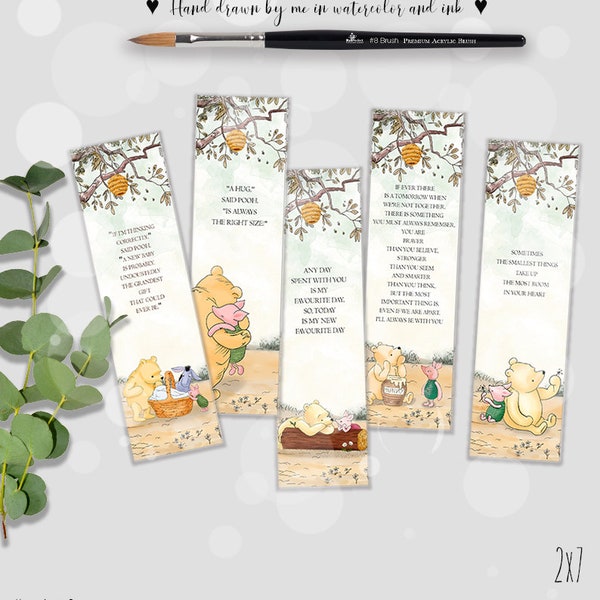 Bookmark Set of 5 Cutout Decor Baby Shower|Birthday Party Classic Winnie the Pooh with Classic Winnie quote DIGITAL DOWNLOAD 0001