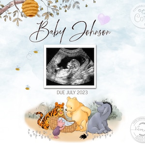 Editable Funny Pregnancy Announcement for Social Media Instagram Facebook Winnie the Pooh Baby Girl announcement You edit DIGITAL HAW 0040