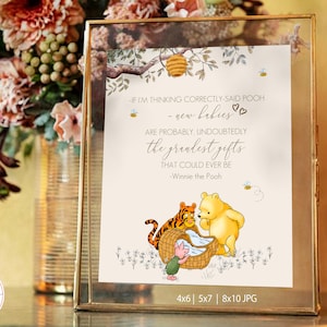 Classic Winnie the Pooh TWINS Baby Shower Sign with Poohs Quote If I am thinking correctly, new babies are probably DIGITAL Download 0001S