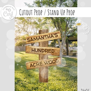 Editable Classic Baby Shower Stand up Prop Yard Decor Wood Sign: Personalized Hundred Acre Wood, DIY Corjl template 0001