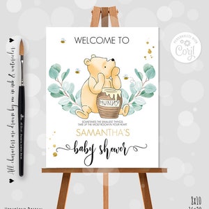 Editable Welcome sign Classic Winnie the Pooh Baby shower  Eucalyptus Branch Design Template Corjl 0001 EB1