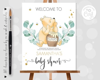 Editable Welcome sign Classic Winnie the Pooh Baby shower  Eucalyptus Branch Design Template Corjl 0001 EB1