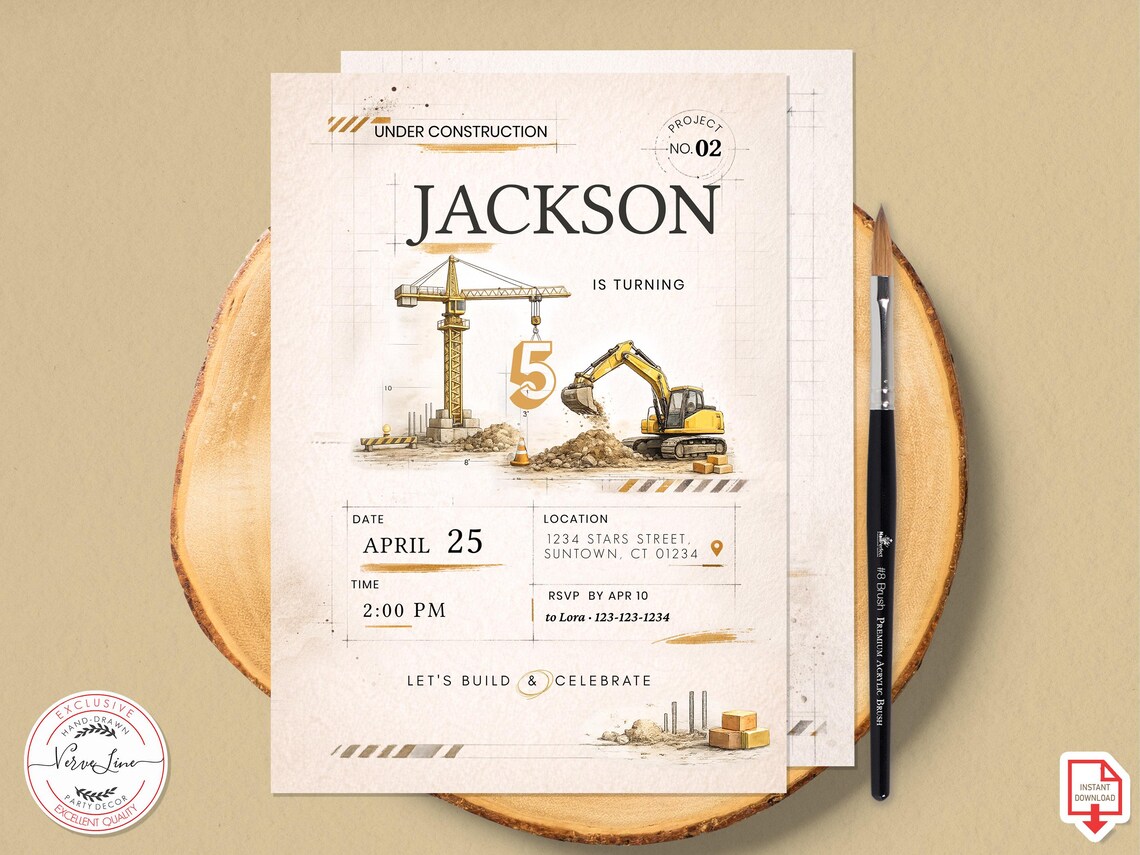 Editable Modern Construction Birthday Invitation | Under Construction ...