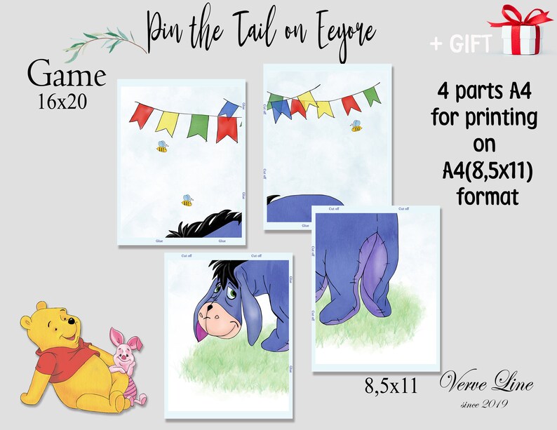 Game-Pin the Tail on Eeyore Game Winnie The Pooh Watercolor | Etsy