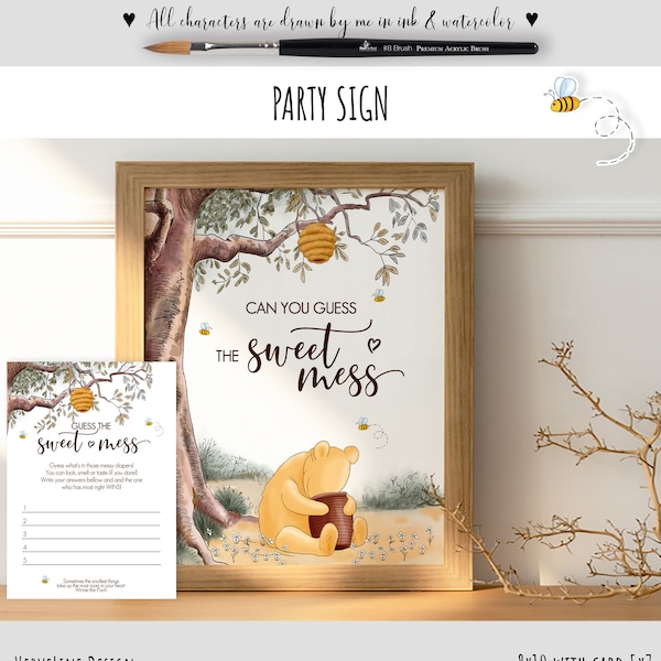 Guess The Sweet Mess Game with Answer Cards in Classic Winnie the Pooh style | Baby Shower, Dirty Diapers | Hundred Acre DIGITAL 0001 HAW