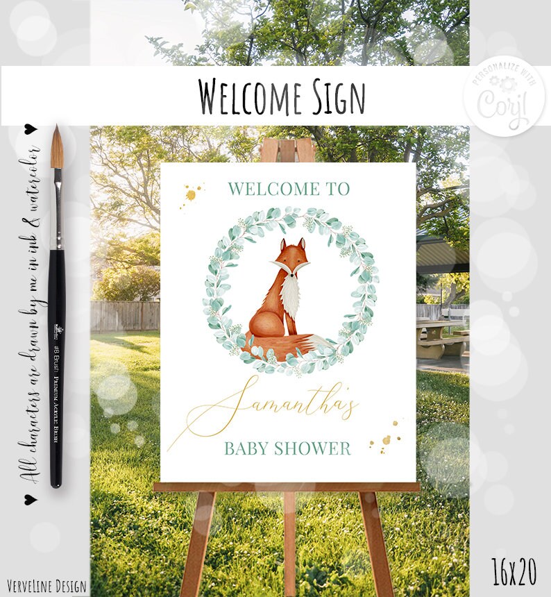 Fox Baby Shower Editable Welcome Sign 1 Woodland Baby Shower - Etsy