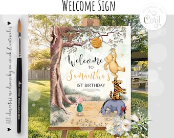 Editable Welcome sign Classic Winnie the Pooh Birthday Party Hundred Acre Wood Design Template #18BD 0001HAW