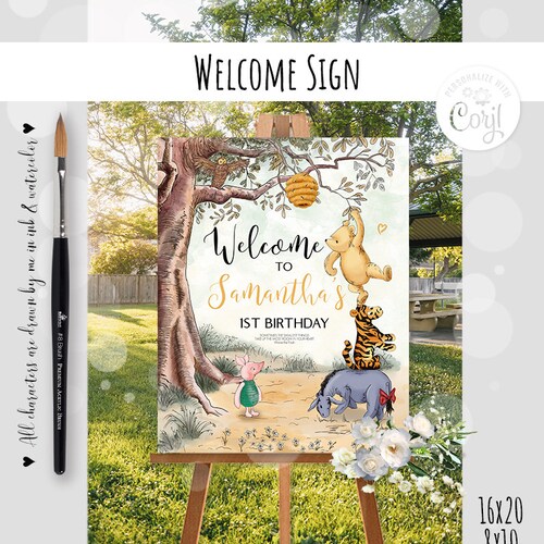 Editable Milestone Board Classic Winnie the Pooh 1st Birthday - Etsy