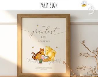 Table Sign Our Grandest Gift is on the Way for a Classic Winnie the Pooh Baby Shower or Birthday Party | Sweet Design | #5 0001S