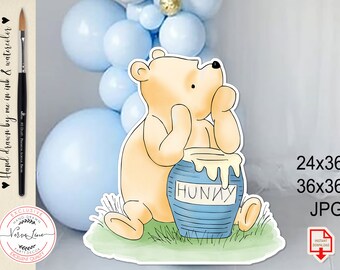 Décoration classique Winnie l'ourson avec pot de miel bleu Shower de bébé, fête d'anniversaire, accessoire de découpe | TÉLÉCHARGEMENT NUMÉRIQUE DE 0001