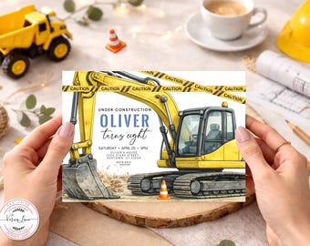 Editable Modern Construction Birthday Invitation | Under Construction Party Any Age 1 to 99 | Corjl | Digital Download 0029
