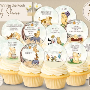 Baby Shower Cupcake Toppers  Classic Winnie the Pooh  Cutout Decor 12 circles Hand drawn designs 2 inch Party decor  DIGITAL DOWNLOAD 0001