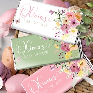 Chocolate Wrapper for a Baby in Bloom Baby Shower 1,55oz Candy Bar | Decorations Watercolor Wildflowers Floral Favors  | 0039