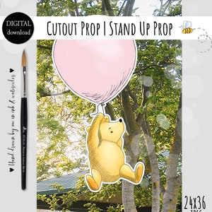 Winnie The Pooh on a Pink Balloon Cutout for a Baby Shower or Birthday Party Prop Stand Up Prop DIGITAL DOWNLOAD 0001