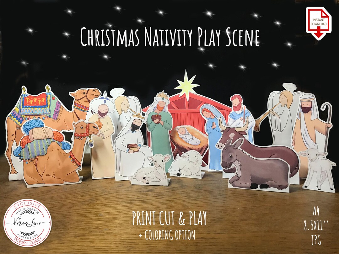 Printable Nativity Scene Template for Kids | Christmas Cut and Color ...