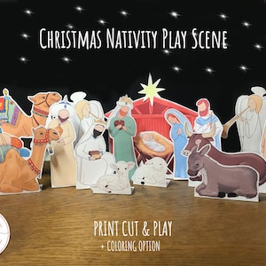 Natività Bibbia Cristiana Gesù Storia di Natale Attività per Bambini Bambole di Carta Homeschool Taglio Artigianato Colorazione Opera d'Arte Scarica STAMPABILE 0023