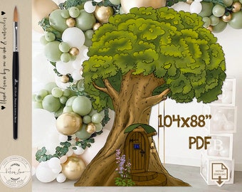STORT trädutklipp från klassisk Nalle Puhs hem, rosa blommor, för babyshower | Stående rekvisita till födelsedagsfest 104x88'' DIGITAL 0001