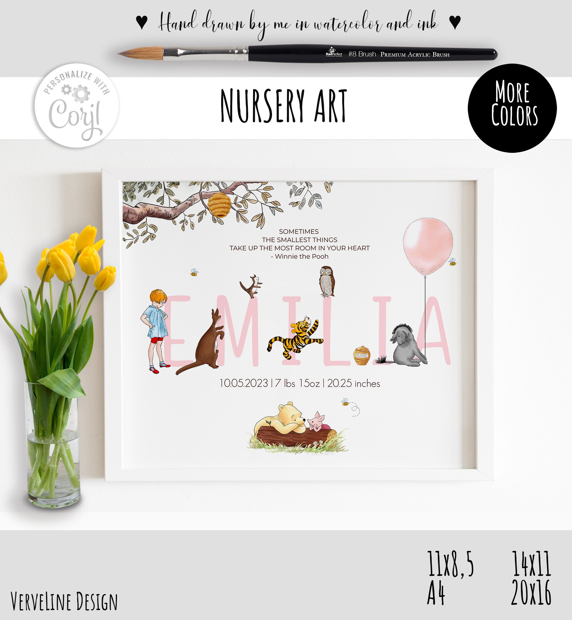 Editable Name Sign in the Classic Winnie the Pooh Style for a Boy|Girl Nursery Wall Art Baby Shower or Birthday Gift | Digital Download 0001