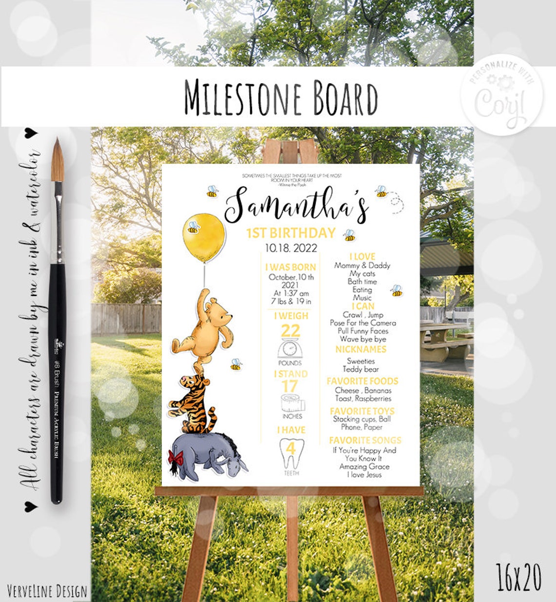 Editable Milestone Board Classic Winnie the Pooh 1st Birthday Boy Girl ...