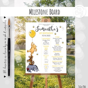 Editable Milestone Board Classic Winnie the Pooh 1st Birthday Boy Girl Party Gender Neutral Hive Yellow Design 0001 WHY