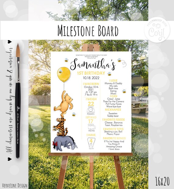 Editable Milestone Board Classic Winnie the Pooh 1st Birthday - Etsy