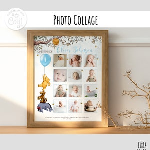 Editable Photo Collage 1st Year Boy Classic Winnie the Pooh  Hundred Acre Wood Design 0001 BB1