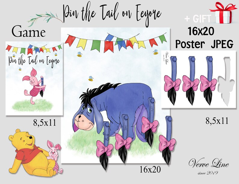 Game-Pin the Tail on Eeyore Game Winnie The Pooh Watercolor | Etsy