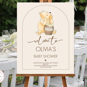 Editable Welcome Sign for a Classic Winnie the Pooh Themed Baby Shower Boy Girl | Neutral Minimalist Design | DIGITAL DOWNLOAD 0001.17