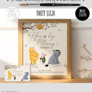 Hoe groot is mama's buikbordje voor een klassiek Winnie de Pooh-babyshower | Tafelbord met kaart | Afdrukbaar digitaal zoet ontwerp 0001S